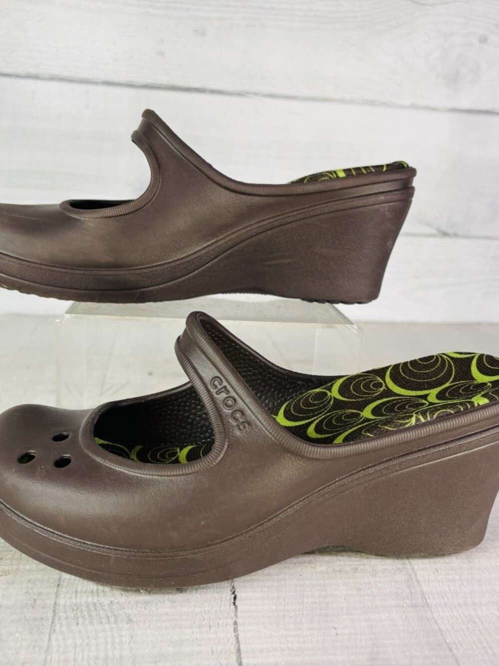 Crocs Women FRANCES Brown Slip On Wedge Closed Toe Mary Jane Comfort Shoes Sz 8 - Picture 4 of 16